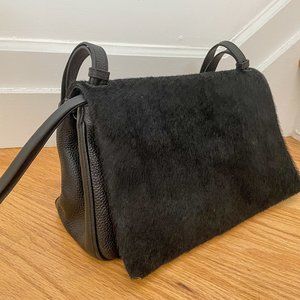 KARA  Black Calf Hair & Leather Messenger